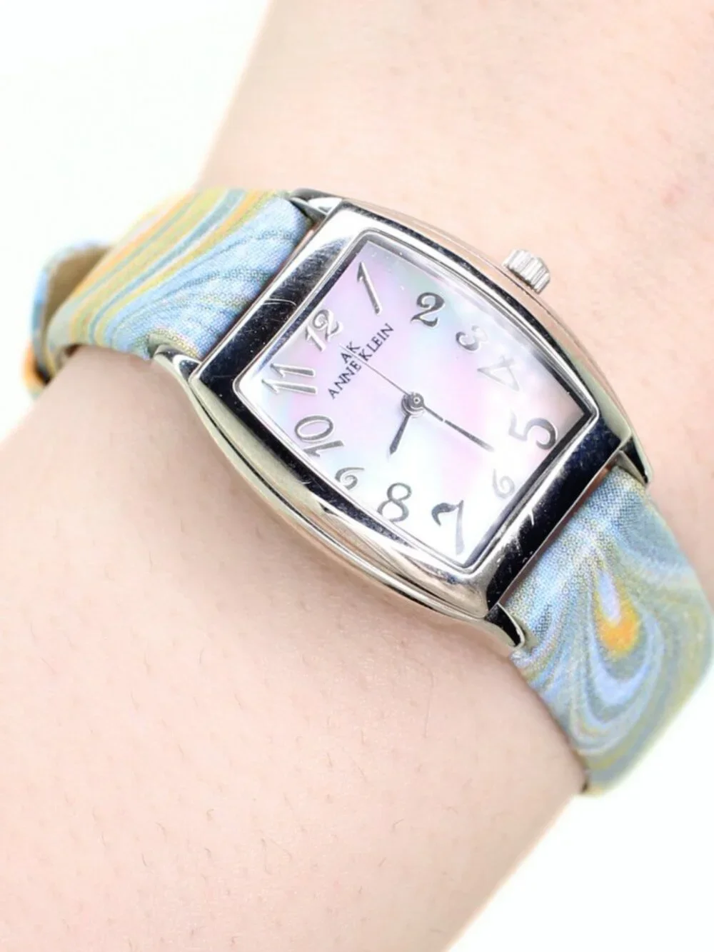 Anne Klein Mother Of Pearl Marbled Leather Tonneau/Barrel Watch - 10/6585